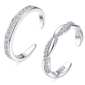 fiasaso 2 pcs sterling silver toe rings for women adjustable band toe rings summer beach open toe ring foot jewelry set silver