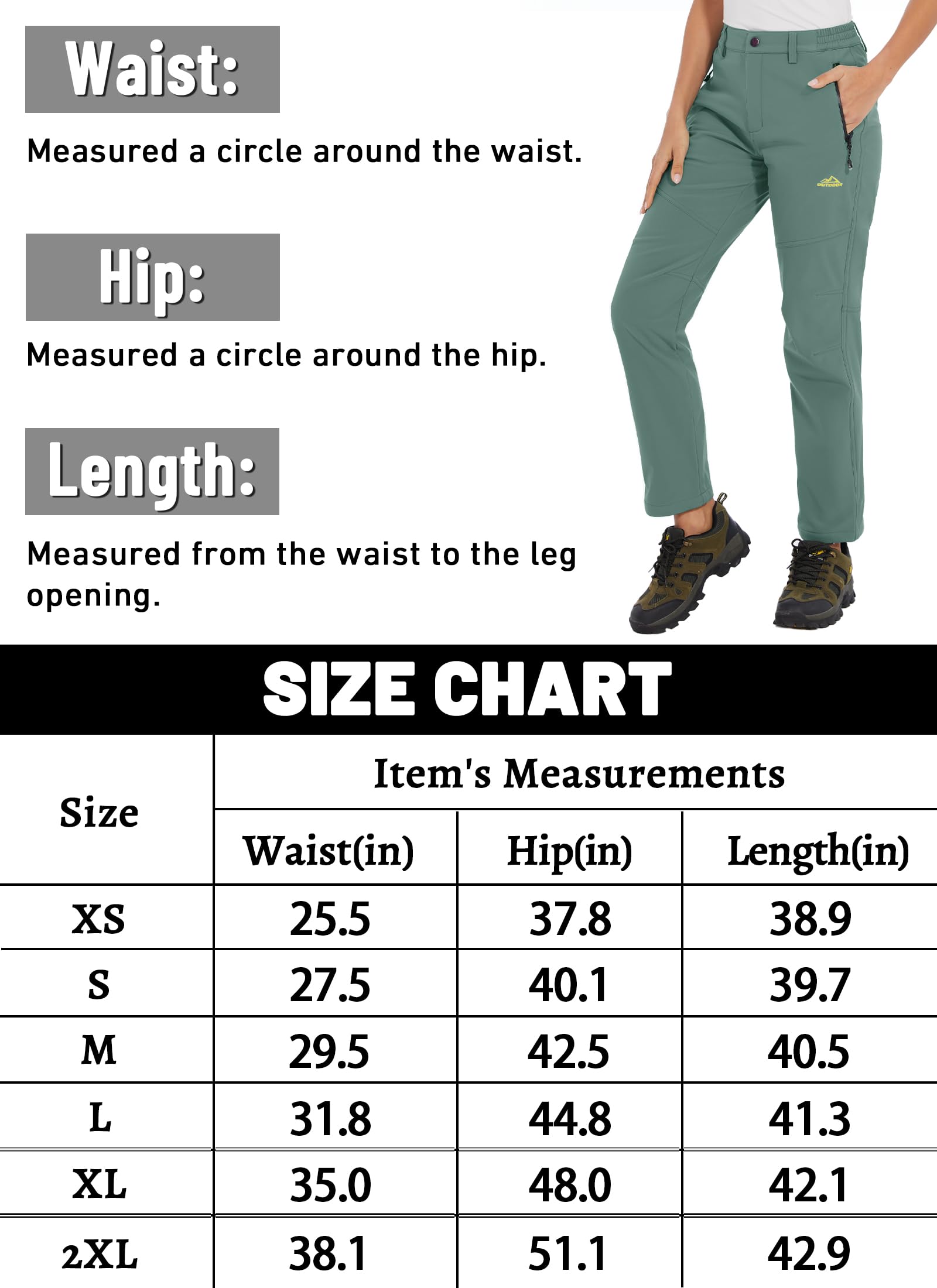 TACVASEN Womens Snow Pants Waterproof Insulated Fleece Lined Pants Ski Winter Hiking Pants Fern Green S