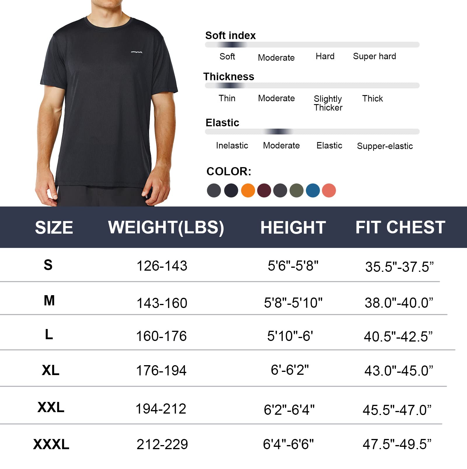 GRAMVAL Men's Crew T-Shirt,Light Weight Dry-Fit Moisture Wicking Active Athletic Performance Dark Navy