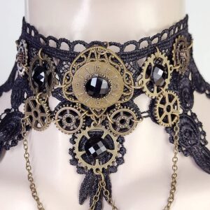 MEiySH Goth Punk Style Wedding Party Black Lace Choker Beads Tassels Chain Pendant Necklace for Women (Style 009)