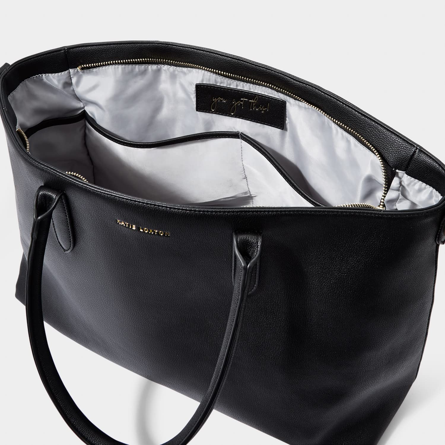 KATIE LOXTON You Got This Womens Vegan Leather Zippered Large Changing Tote Bag Organizer in Black