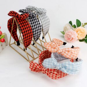 TOBATOBA 6Pcs Plaid Headbands with Bow, Wide Headband, Christmas Headband Hair Accessories for Women Girls, Bunny Ears Headbands, Hairband