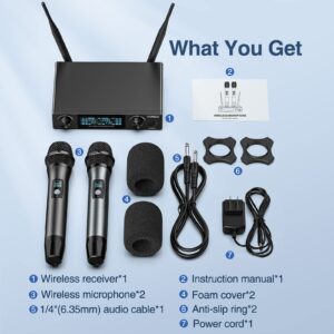 JAMELO Wireless Microphone System, Metal UHF Handheld Karaoke Microphone, Dual Microfono Inalambrico Professional, 200ft Range, Wireless Microphones for Karaoke Singing,Church,Speech, Wedding.