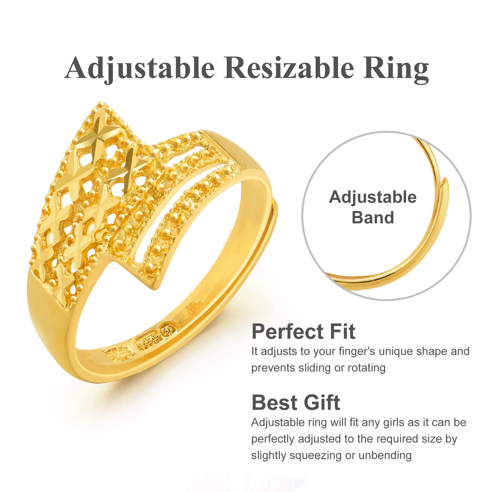 CHOW SANG SANG 999.9 24K Solid Gold Price-by-Weight 3.36g Gold Geometric, Cross Band Ring for Women 57601R | Size Adjustable (Approx. 0.09tael (~3.36g), Adjustable)