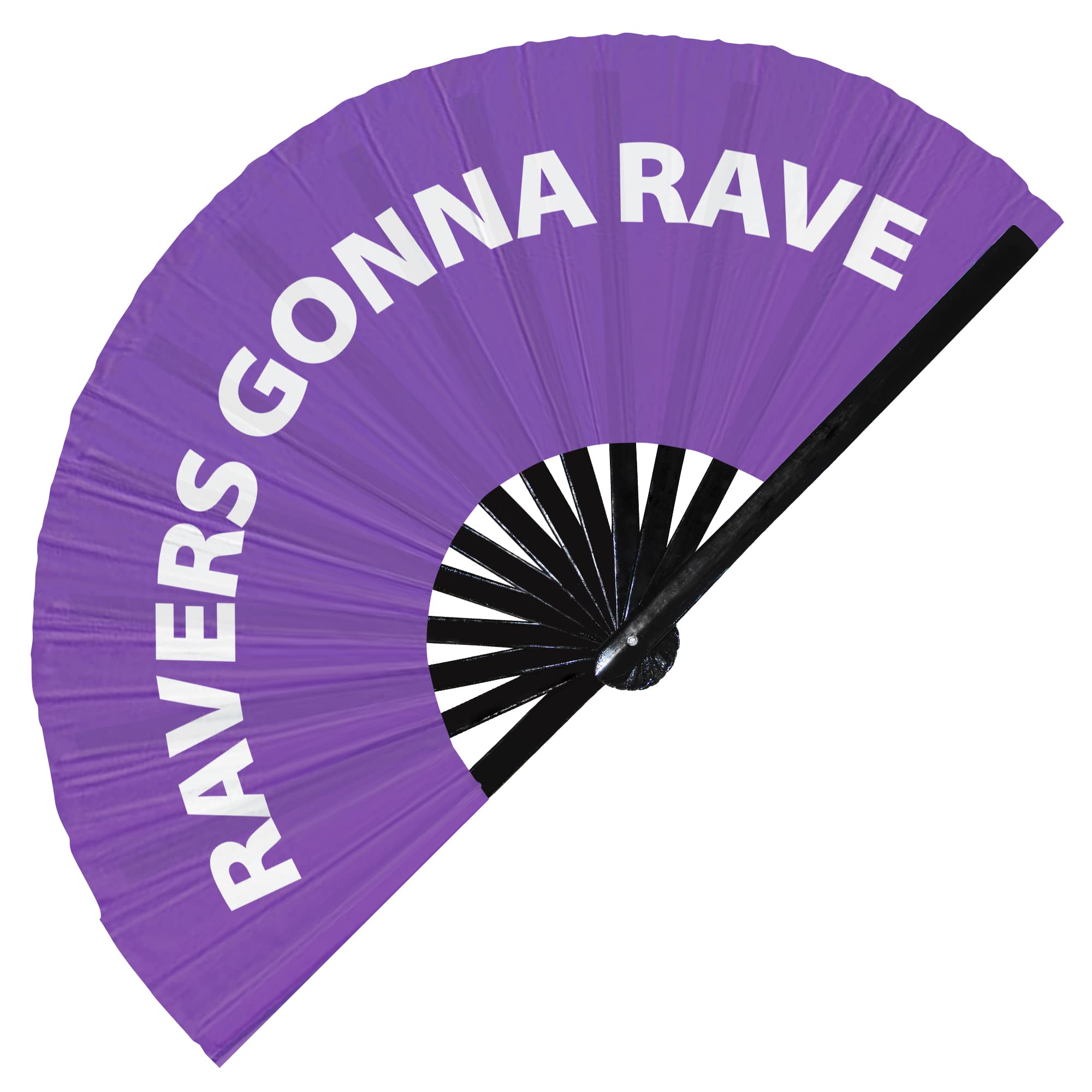 Ravers Gonna Rave hand fan foldable bamboo circuit hand fan funny gag slang words expressions statement gifts Festival accessories Rave handheld Circuit event fan Clack fans (Purple)