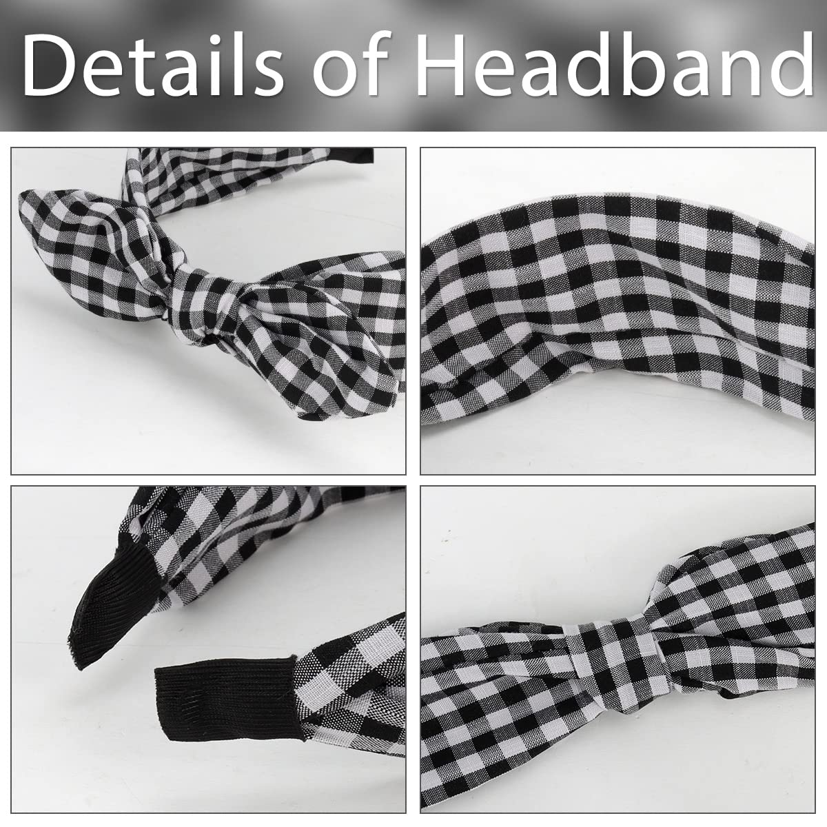 TOBATOBA 6Pcs Plaid Headbands with Bow, Wide Headband, Christmas Headband Hair Accessories for Women Girls, Bunny Ears Headbands, Hairband