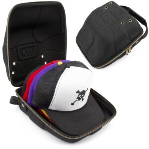 CASEMATIX Hat Travel Case for up to 4 Baseball Caps with Crush-Resistant Hard Shell Outer, Metal Travel Carabiner and Comfortable Handle - Portable Hat Case Carrier for Travel and Hats Storage