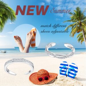 FIASASO 2 Pcs Sterling Silver Toe Rings for Women Adjustable Band Toe Rings Summer Beach Open Toe Ring Foot Jewelry Set Silver