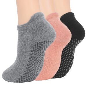 zando pilates socks non slip barre socks for women anti slip hospital socks with grips for women cozy yoga socks gripper socks black compression non skid ankle socks running 3/black grey pink one size