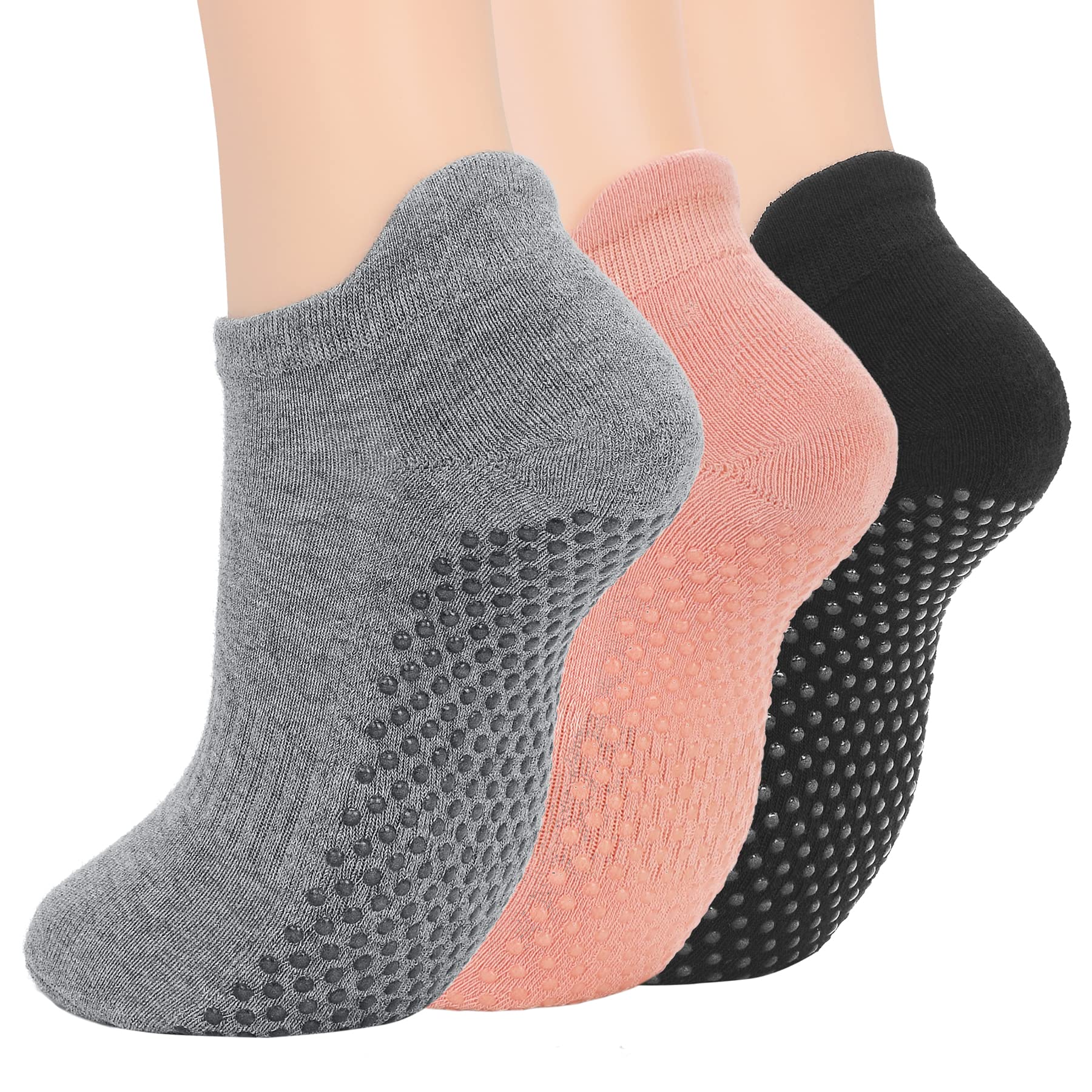 Zando Pilates Socks Non Slip Barre Socks for Women Anti Slip Hospital Socks With Grips For Women Cozy Yoga Socks Gripper Socks Black Compression Non Skid Ankle Socks Running 3/Black Grey Pink One Size