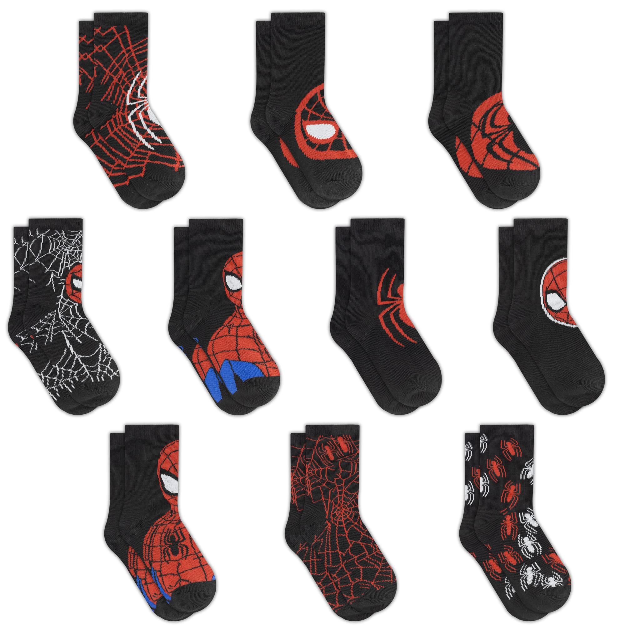 Marvel Spiderman Boys Socks, 10-Pack of Decorative Spiderman Toddler Socks, Amazing Legends Socks for Boys