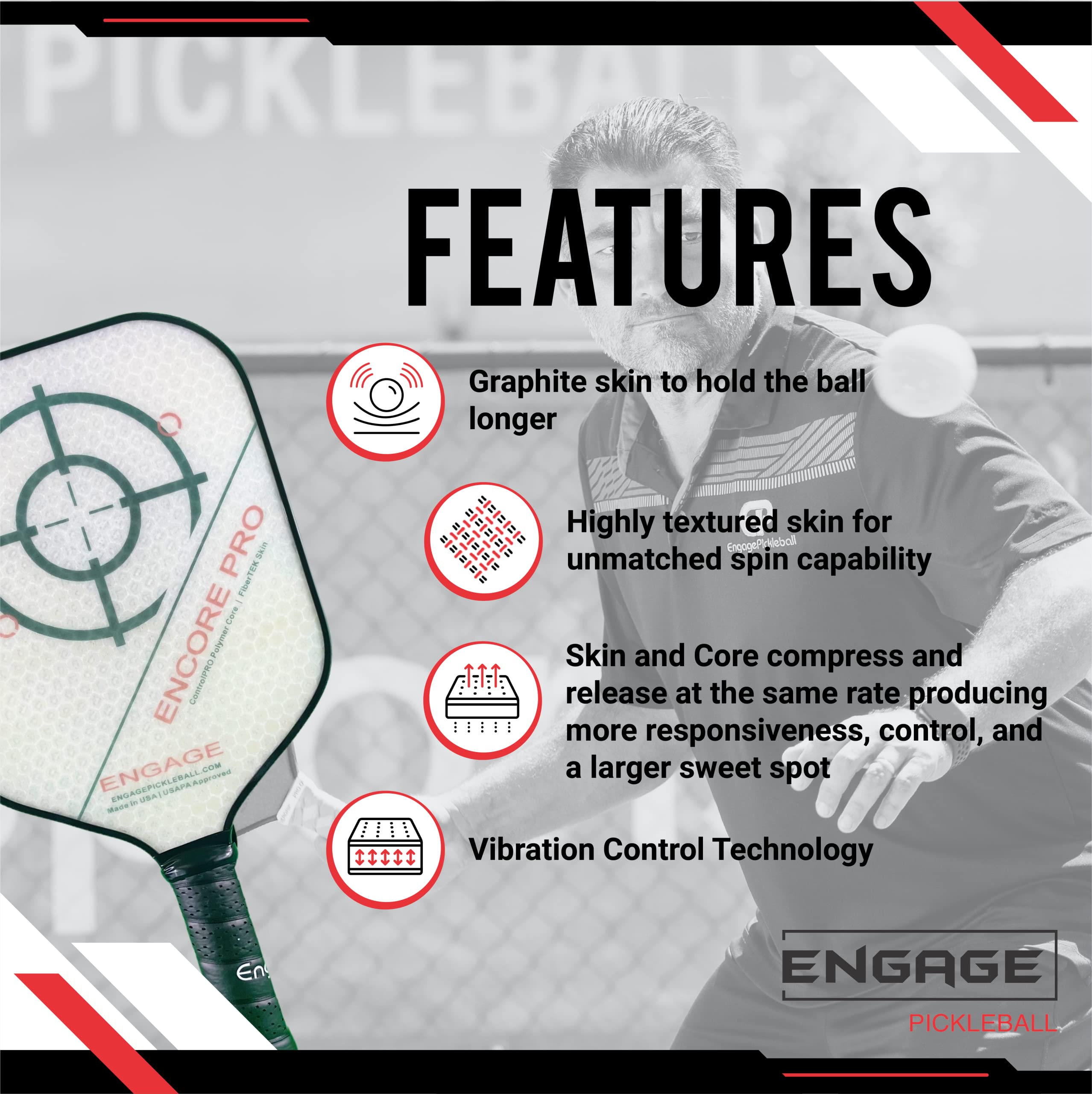 Engage Pickleball Encore Pro Pickleball Paddle - Pickleball Paddles with Polymer Core - USAPA Approved Pickleball Paddles Pickleball Rackets for Adults - Lite (Purple Mist)