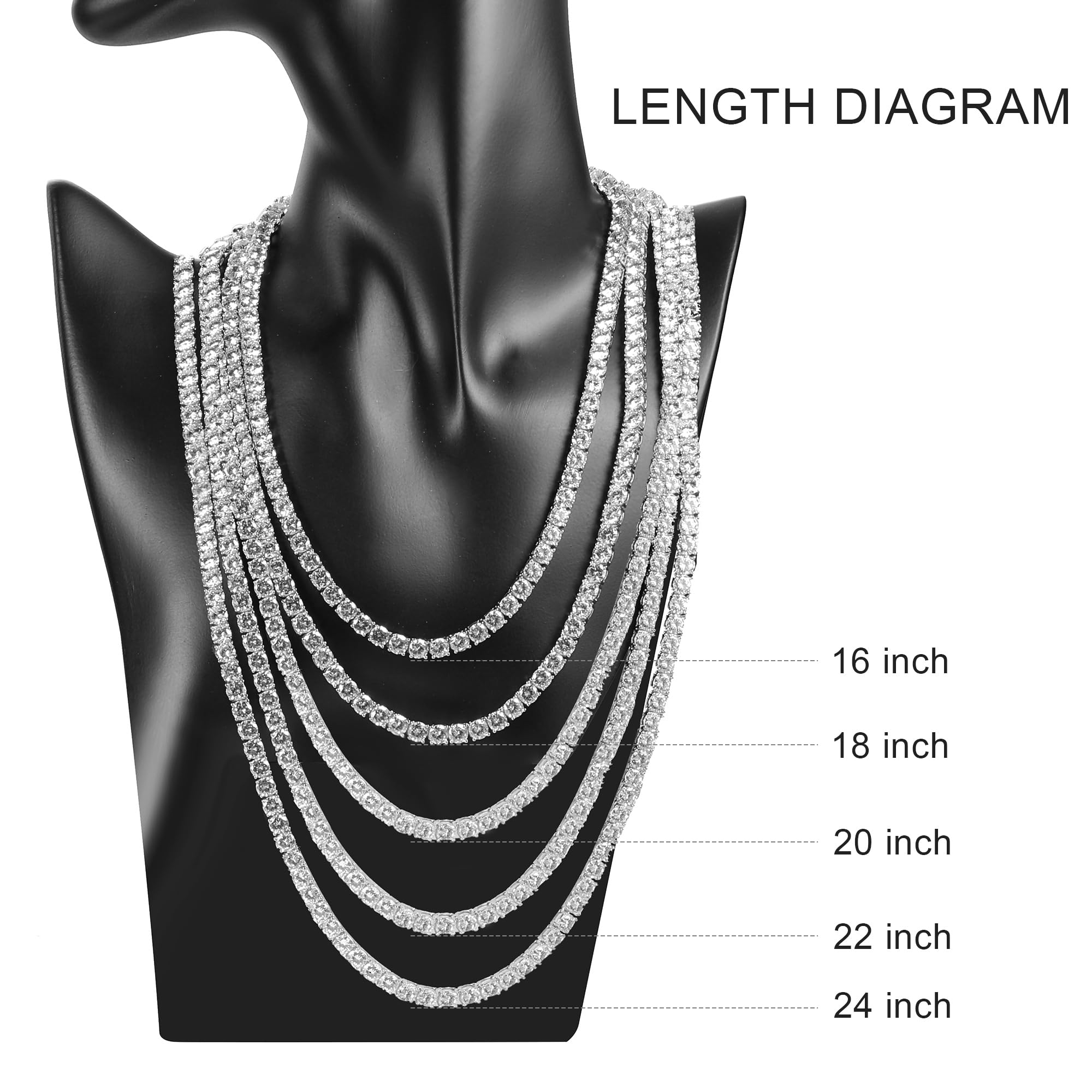 Gemsme 5mm Tennis Necklace, 18K White Gold Plated Tennis Neckalce 5mm Round Cubic Zirconia Classic Necklace for Women (16 Inch)