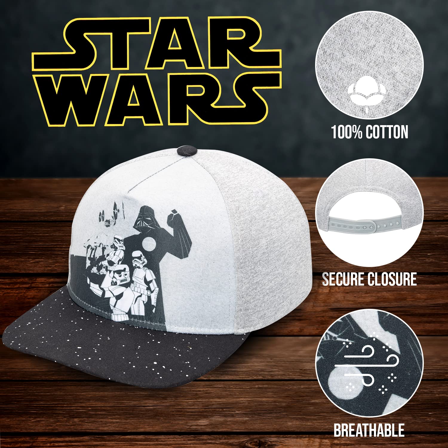 Star Wars Classic Embroidered Logo Flatbrim Baseball Cap Hat, Boys Youth, Black & Red