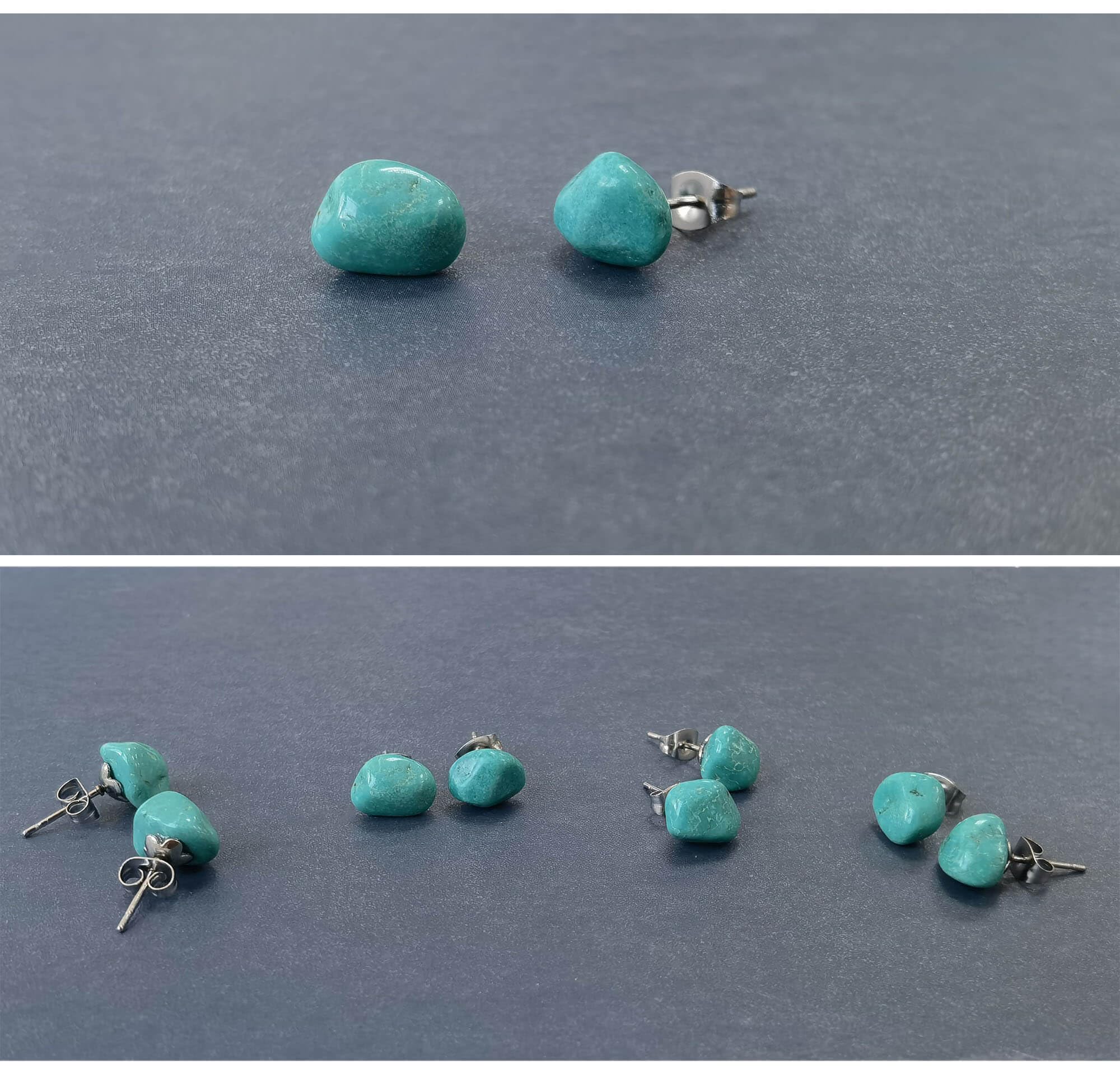 Turquoise Stud Earrings for Women, Tibetan Tiny Blue Raw Gemstone Earrings with Stainless Steel Stud for Friends, Boho Western Turquoise Jewelry Hypoallergenic Earrings for Women Sensitive Ears