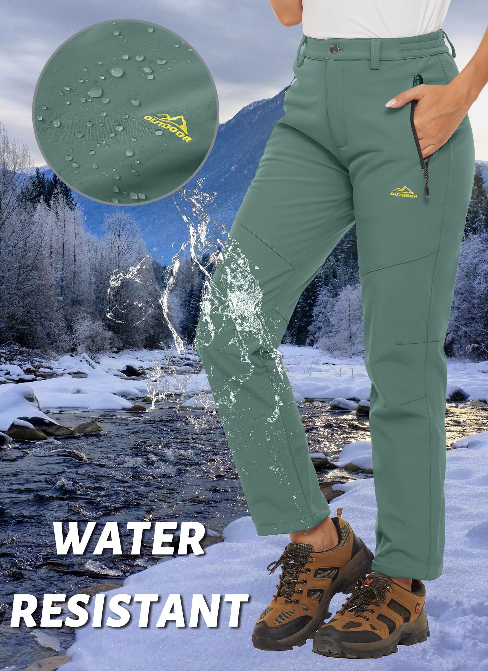 TACVASEN Womens Snow Pants Waterproof Insulated Fleece Lined Pants Ski Winter Hiking Pants Fern Green S