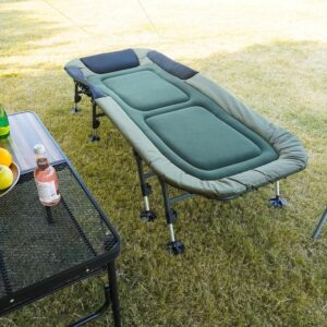 YOUGYM XXL Camping Cots for Adults 330Lbs with Carry Bag, Heavy Duty Folding Bed with Soft Padded Cushion, Portable Military Cot for Hunting, 180° Adjustable Reclining Outdoor Lounger