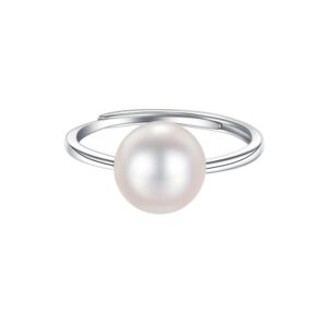 dtja shell pearl 925 sterling silver adjustable ring for women expandable round ball wedding statement finger rings comfort fit simple elegant engagement promis birthday jewelry gift (10mm)