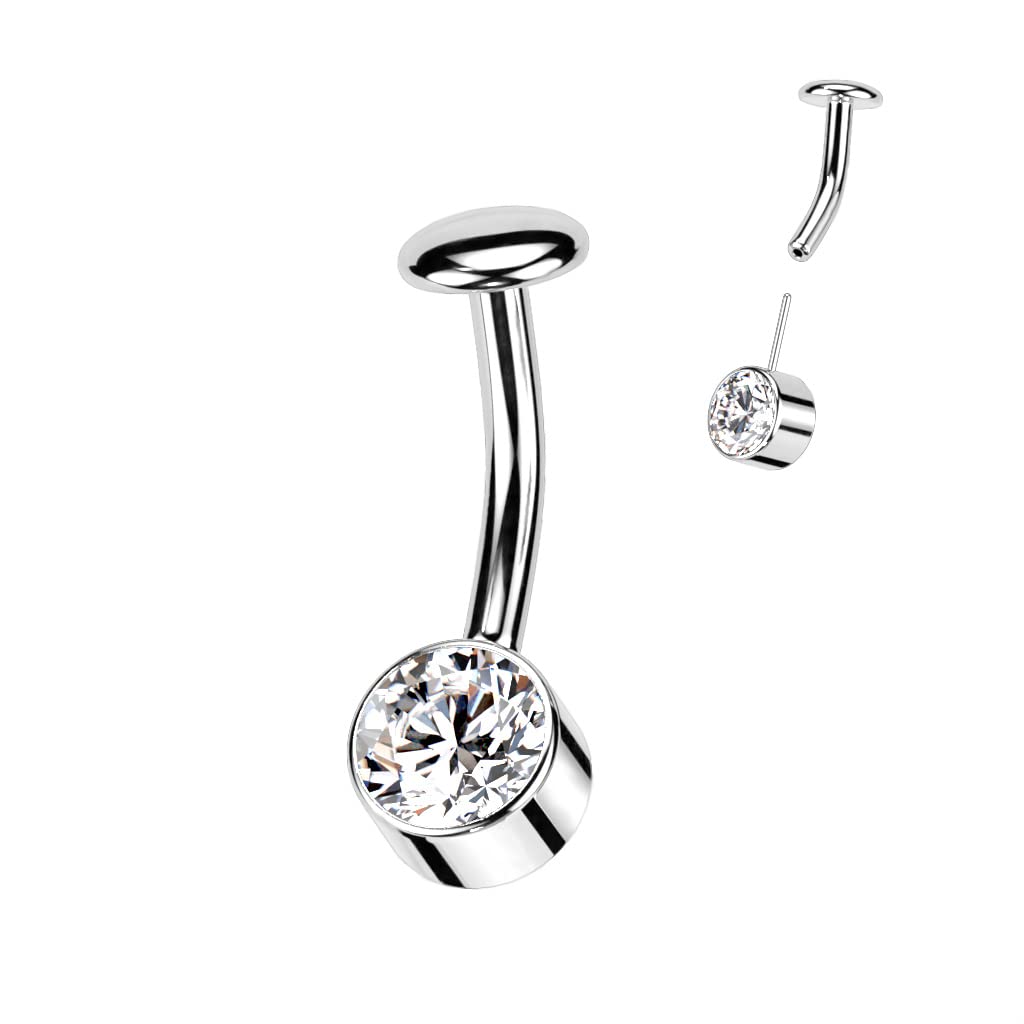 Dynamique Implant Grade Titanium Threadless 5mm Convex Disc Floating Belly Ring With Bezel Set Round CZ (Sold Per Piece)