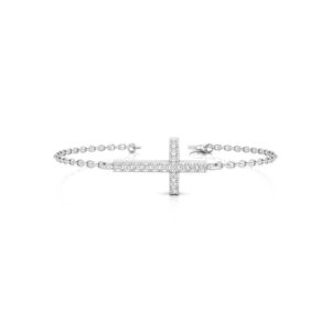 Cristian Cross Round Cubic Zirconia Dainty Bracelet For Women In 925 Sterling Silver (VVS, 1/5 CTW)