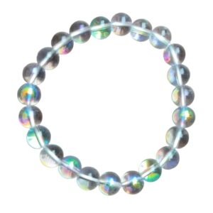 TAURISH Natural Angel Aura Quartz 8 mm Fashion Round Gemstone Beads Stretchable Bracelet 7.5"