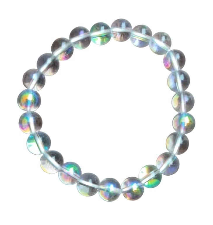 TAURISH Natural Angel Aura Quartz 8 mm Fashion Round Gemstone Beads Stretchable Bracelet 7.5"