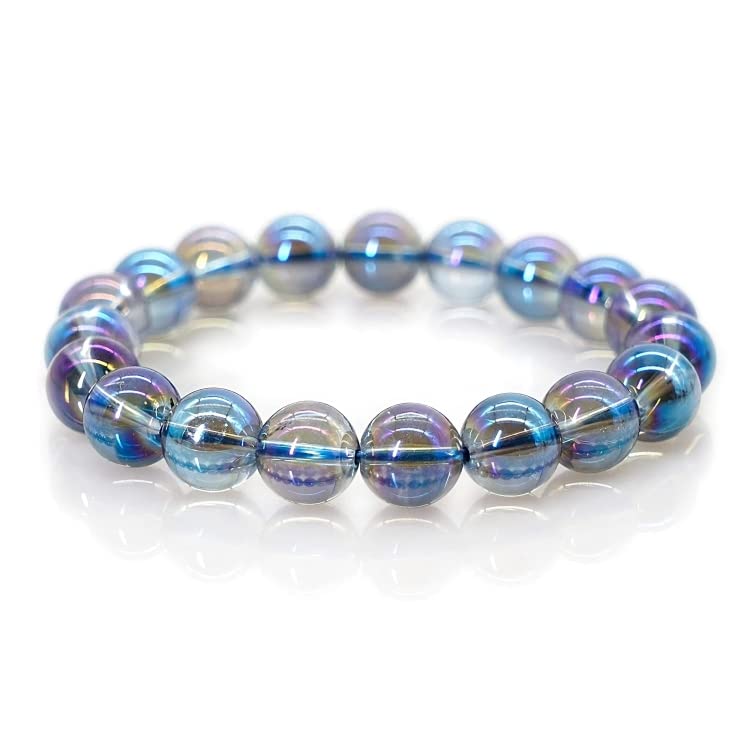 TAURISH Natural Angel Aura Quartz 8 mm Fashion Round Gemstone Beads Stretchable Bracelet 7.5"