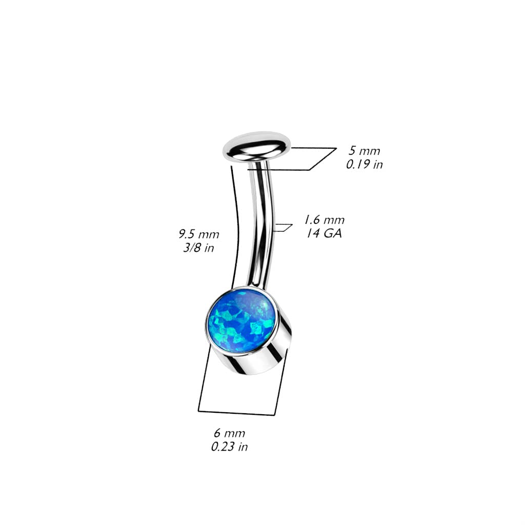 Dynamique Implant Grade Titanium Threadless 5mm Convex Disc Floating Belly Ring With Bezel Set Round Opal (Sold Per Piece)