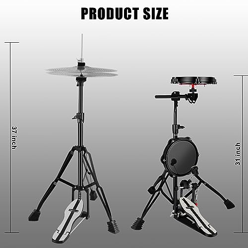 RANMING Practice Drum Pad Stand Kit Silent Drum Pad Set Drum Set Practice Kit with 1 Bass Drum Pedal,Hi-Hat Pedal,2 Drum stand,14 Inch Silent Cymbal,Dumb Drums for Beginners Adults (Black)