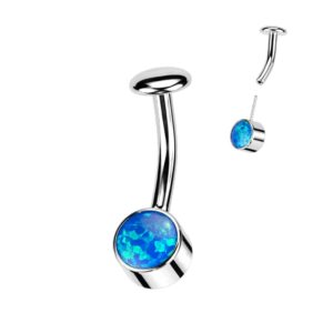 Dynamique Implant Grade Titanium Threadless 5mm Convex Disc Floating Belly Ring With Bezel Set Round Opal (Sold Per Piece)