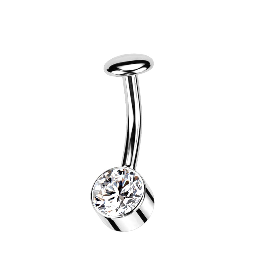 Dynamique Implant Grade Titanium Threadless 5mm Convex Disc Floating Belly Ring With Bezel Set Round CZ (Sold Per Piece)