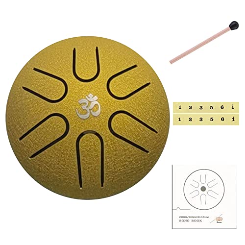 Yahpetes Steel Drums 3 Inch 6 Note Steel Tongue Drum Worry-free Drum Musical Instruments Hand Drums with Handpan Drum with 1 Pair Mallets and Storage Drum Bag Note Sticks (3"6 tone, Gold)