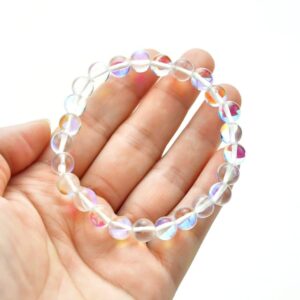 TAURISH Natural Angel Aura Quartz 8 mm Fashion Round Gemstone Beads Stretchable Bracelet 7.5"