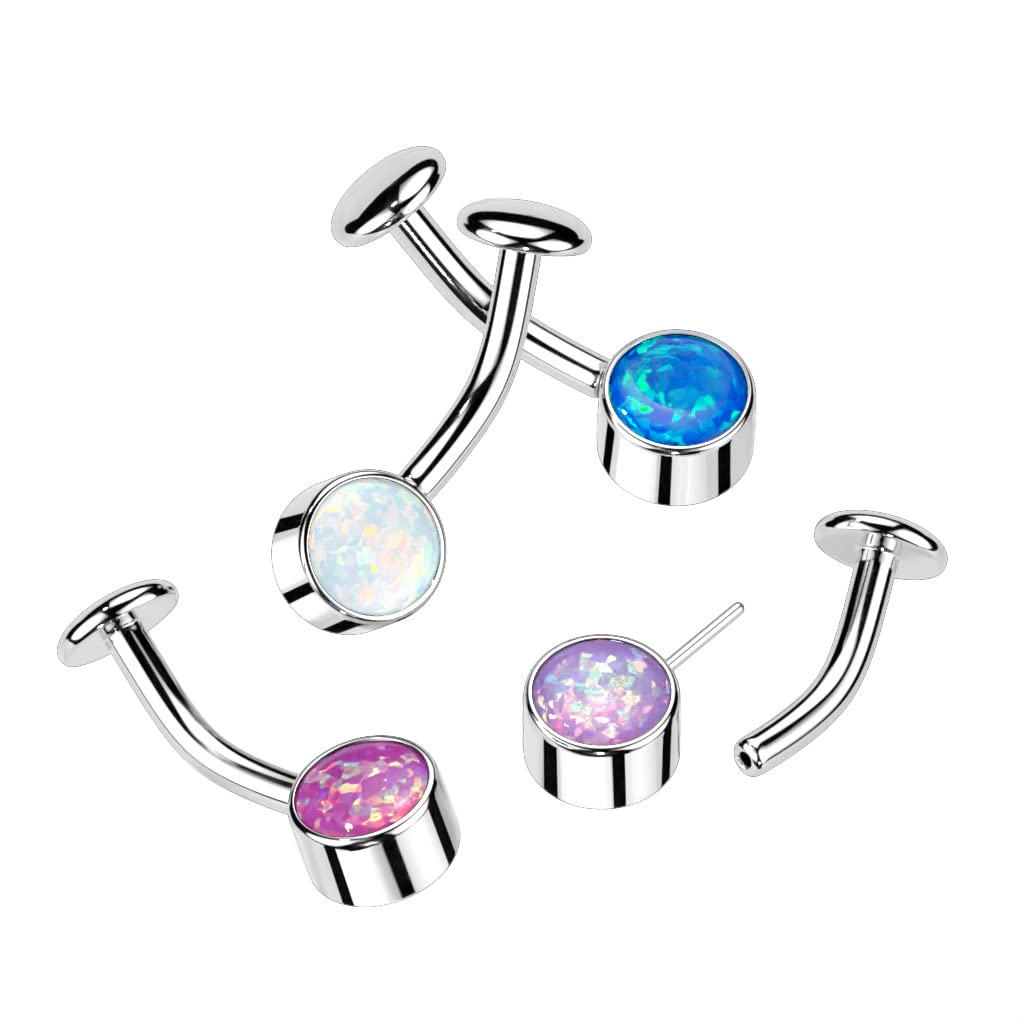 Dynamique Implant Grade Titanium Threadless 5mm Convex Disc Floating Belly Ring With Bezel Set Round Opal (Sold Per Piece)