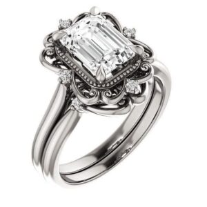 jeweleryn 4 ct emerald cut vvs1 colorless moissanite engagement ring set, wedding/bridal ring set, sterling silver vintage antique anniversary promise ring set gift for her (9),white,emerald