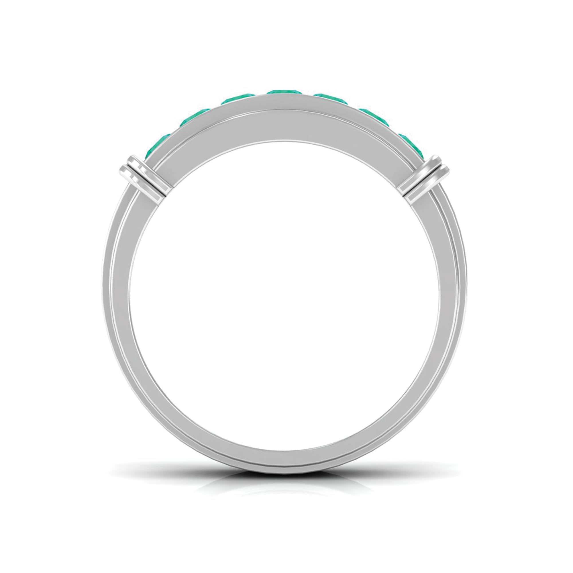 Rosec Jewels Natural Emerald 7 Stone Wedding Band, AAA Quality, Certified Emerald Anniversary Ring - Ready to Gift, 14K White Gold, Size:US 10.00