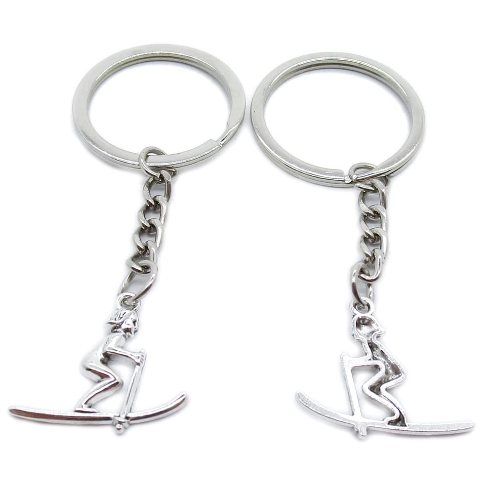 100 Pieces Keychain Keyring Door Car Key Chain Ring Tag Charms Supplies FM0U8Y Skiing Ski