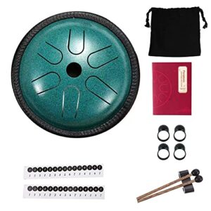 Yahpetes Worry-free Drum 5.5 Inch Steel Tongue Drum 6 Notes Musical Instruments Hand Drums with Handpan Drum with 1 Pair Mallets and Storage Drum Bag Note Sticks (Green)