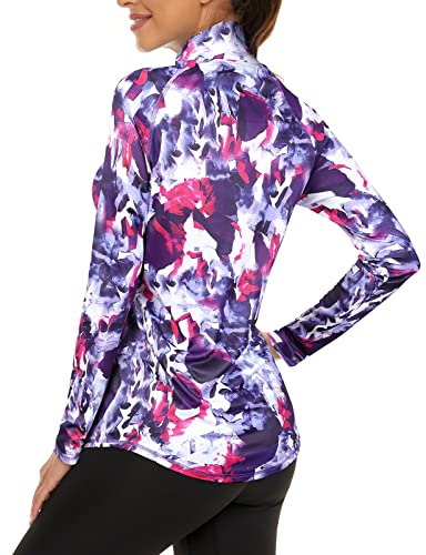 LURANEE UPF 50 Long Sleeve Women,Activewear Plus Size Dry Fit Athletic Tops Relaxed 1/4 Zip Pilates Running Pullover Gym Hiking Jacket Outfits Tops for Leggings Tie Dye XX-Large