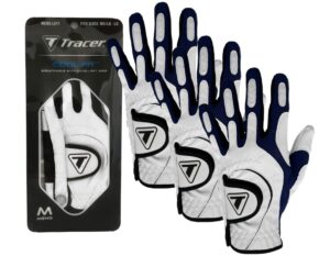 tracer golf men's golf glove, 3-pack - cool fit, comfort stretch, highly durable glove (xl-xxl (plus), white/black)