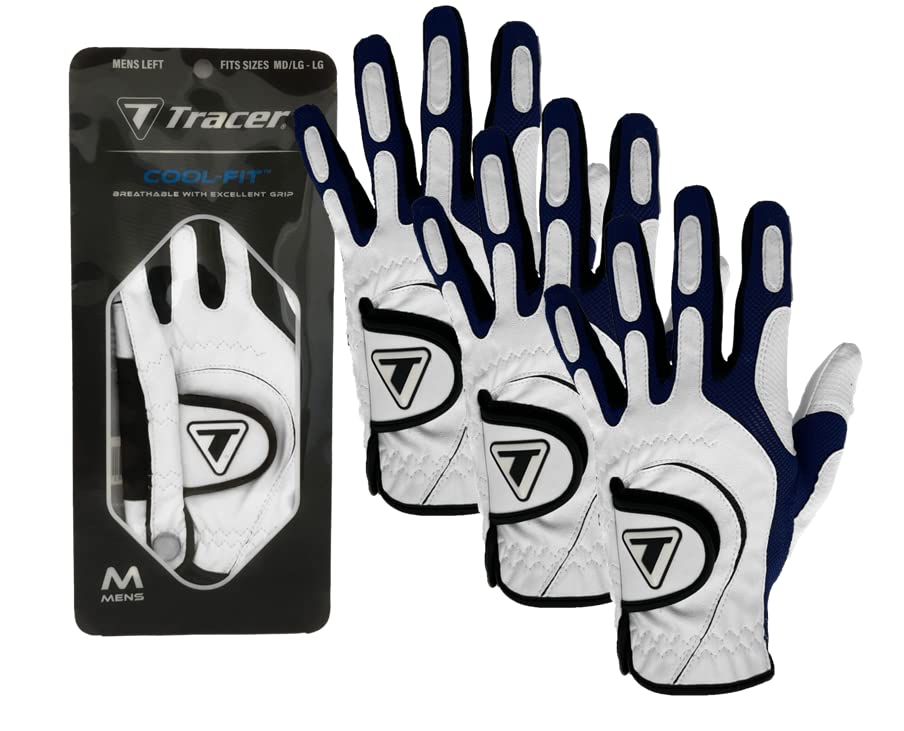 Tracer Golf Men's Golf Glove, 3-Pack - Cool fit, Comfort Stretch, Highly Durable Glove (XL-XXL (Plus), White/Black)