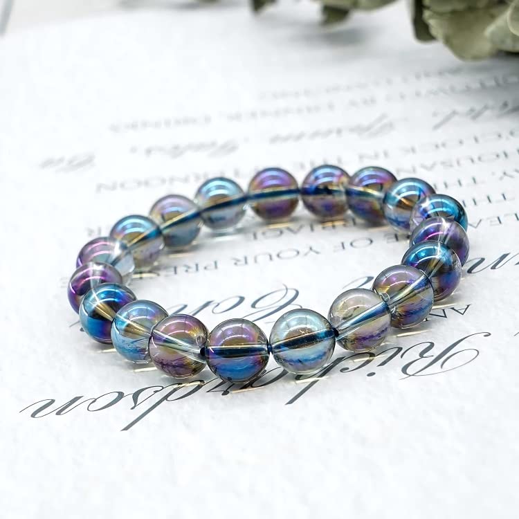 TAURISH Natural Angel Aura Quartz 8 mm Fashion Round Gemstone Beads Stretchable Bracelet 7.5"