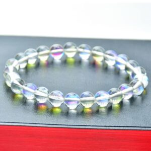 TAURISH Natural Angel Aura Quartz 8 mm Fashion Round Gemstone Beads Stretchable Bracelet 7.5"