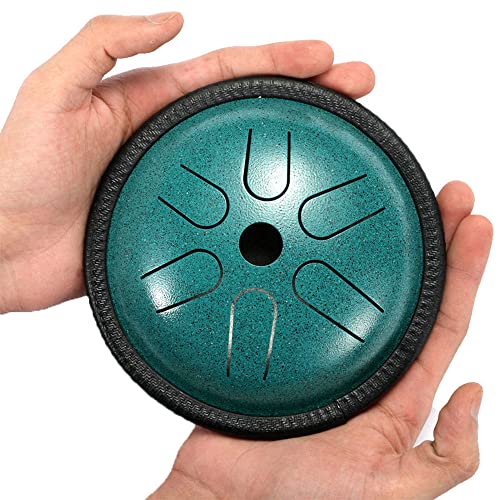 Yahpetes Worry-free Drum 5.5 Inch Steel Tongue Drum 6 Notes Musical Instruments Hand Drums with Handpan Drum with 1 Pair Mallets and Storage Drum Bag Note Sticks (Green)