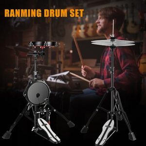 RANMING Practice Drum Pad Stand Kit Silent Drum Pad Set Drum Set Practice Kit with 1 Bass Drum Pedal,Hi-Hat Pedal,2 Drum stand,14 Inch Silent Cymbal,Dumb Drums for Beginners Adults (Black)