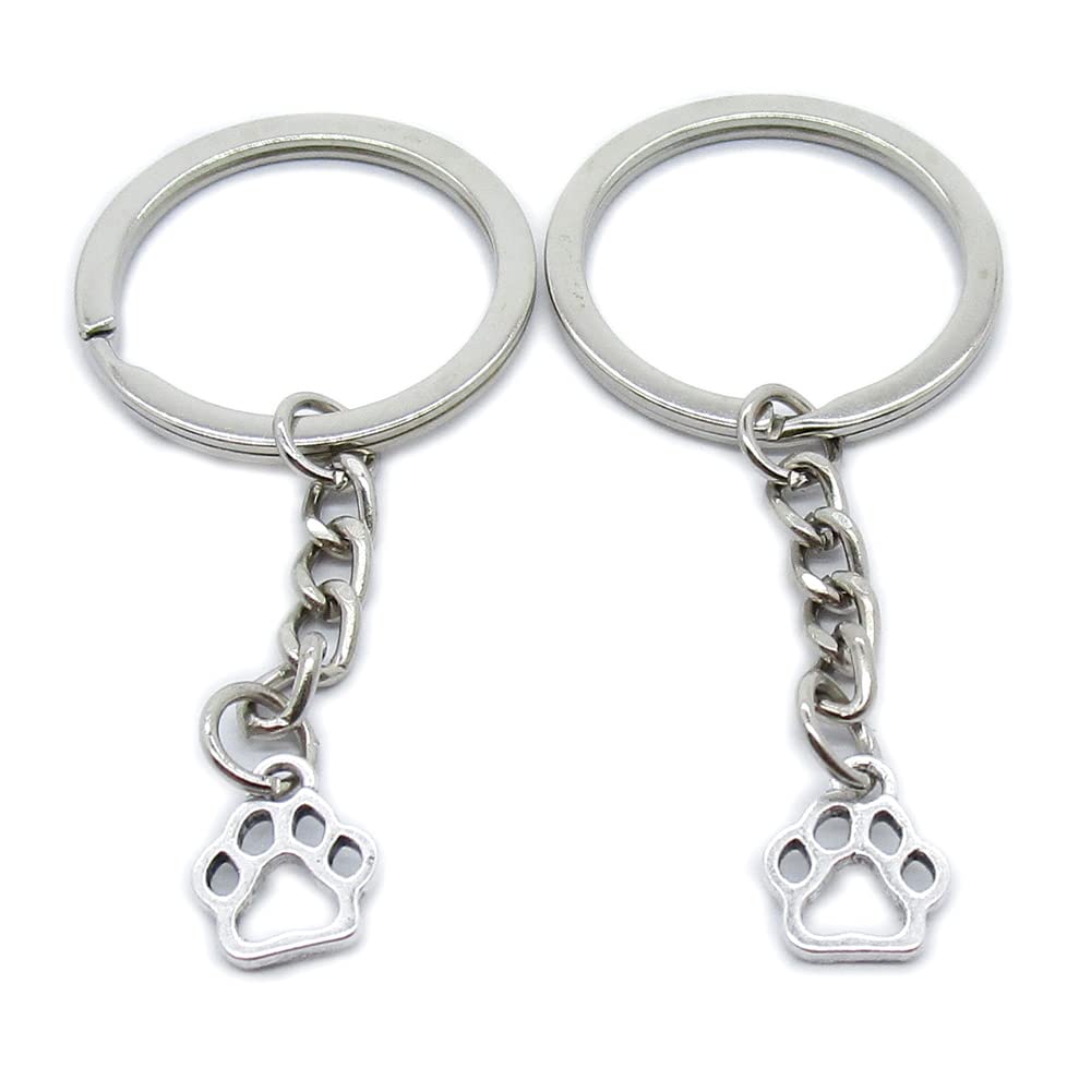 10 Pieces Keychain Keyring Door Car Key Chain Ring Tag Charms Supplies LN5I1L Dog Paw Prints, Antique Silver, Middle (LN5I1L7N1H 10)