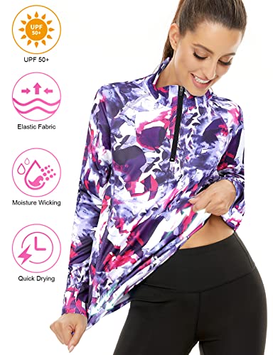 LURANEE UPF 50 Long Sleeve Women,Activewear Plus Size Dry Fit Athletic Tops Relaxed 1/4 Zip Pilates Running Pullover Gym Hiking Jacket Outfits Tops for Leggings Tie Dye XX-Large