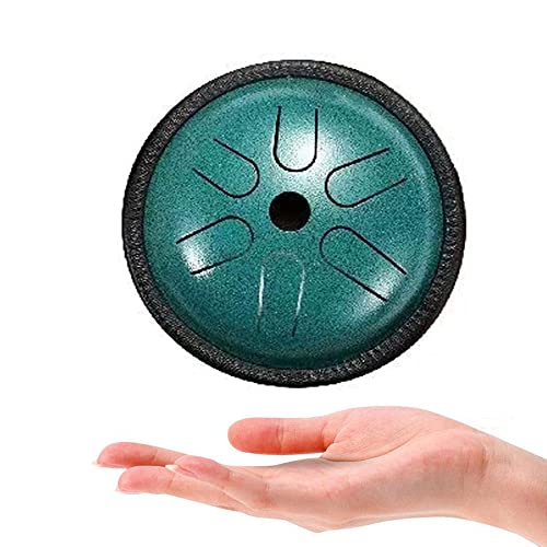 Yahpetes Worry-free Drum 5.5 Inch Steel Tongue Drum 6 Notes Musical Instruments Hand Drums with Handpan Drum with 1 Pair Mallets and Storage Drum Bag Note Sticks (Green)