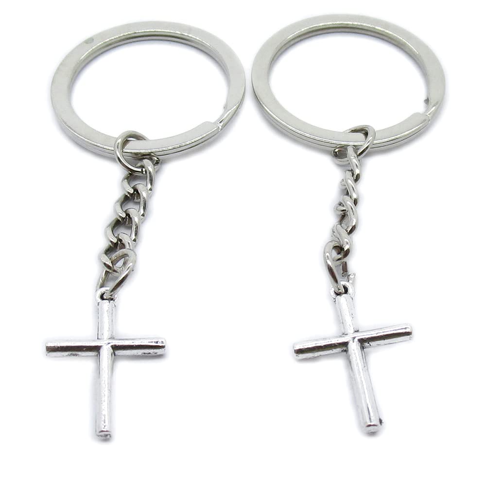 100 Pieces Keychain Keyring Door Car Key Chain Ring Tag Charms Supplies UO8Y4O Jesus Latin Cross