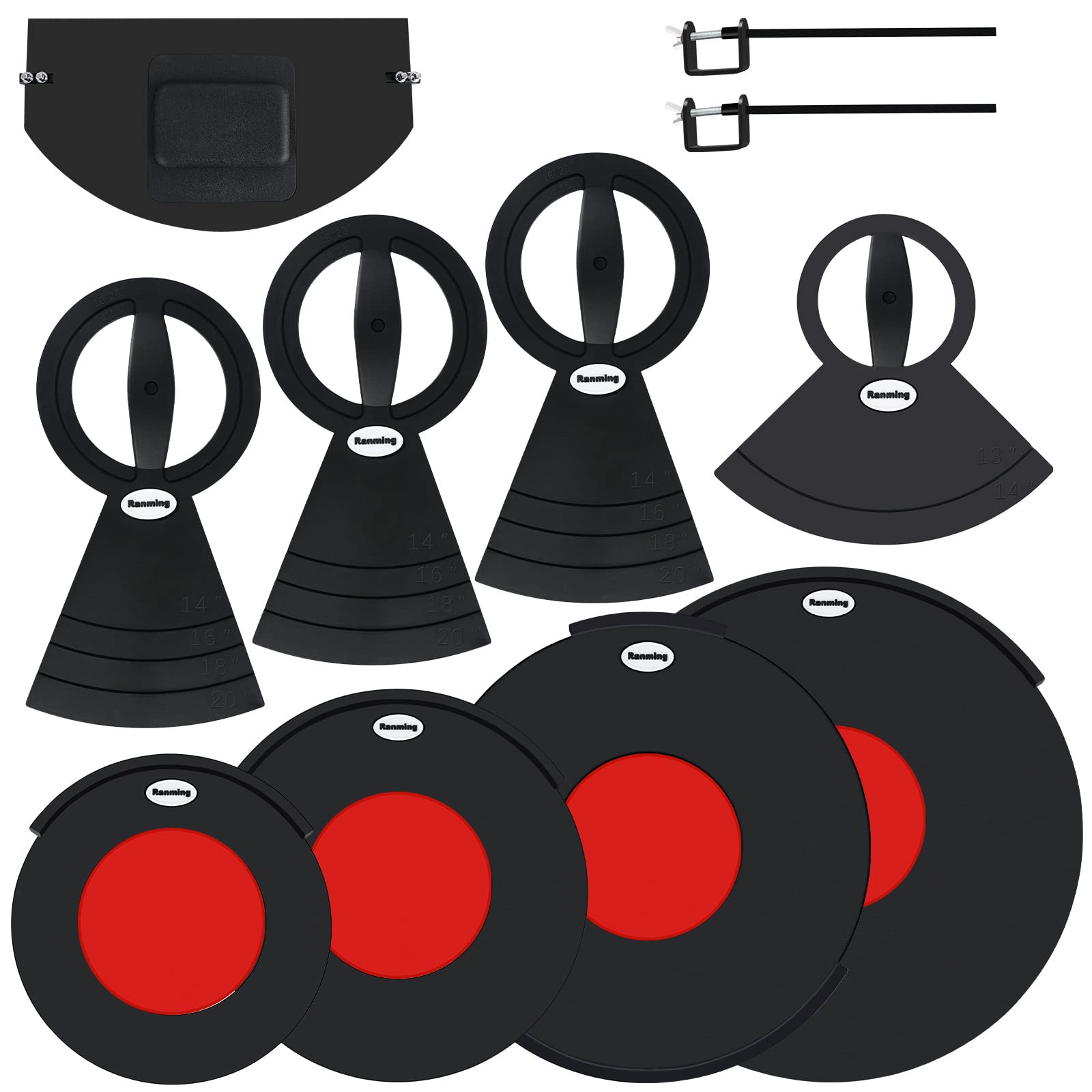 RANMING Drum Mute Pads Silicone Drum Mute Set Double-layer Drum Pad Mute Eliminates Sustain Effectively Reduce 90% Volume with Mutes Sized 10, 12, 14, 16", 1Bass Drum Mute,4 Cymbal Mutes 9 pcs